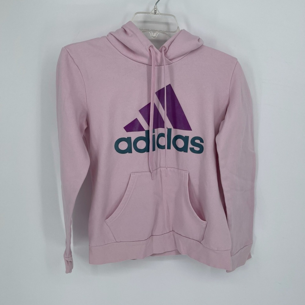 Adidas Women's Pink Logo Graphic‎ Fleece Pullover Hoodie Sweatshirt Size S